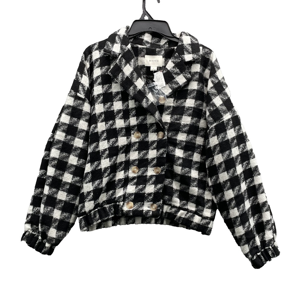 HYFVE Jacket Women Small Houndstooth Blazer Drop Shoulder Corpcore Old Money Y2k